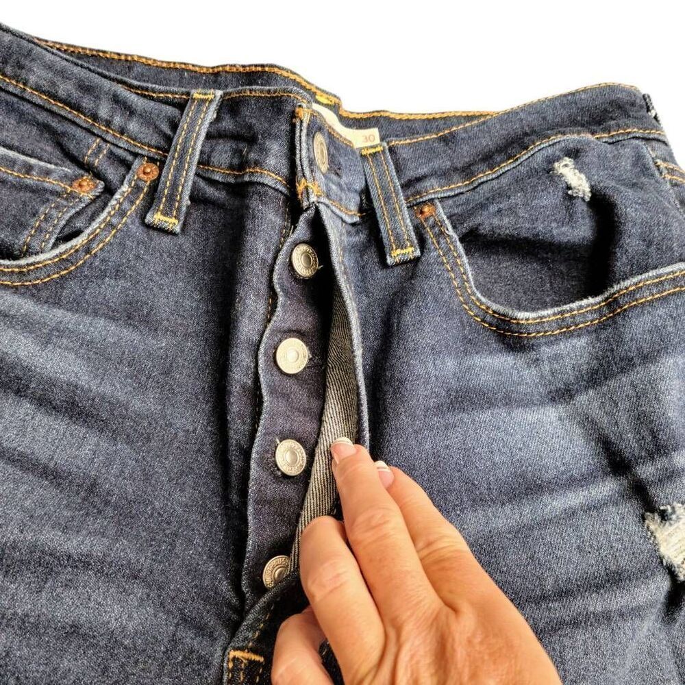 Levi's Ribcage Straight Ankle Buttonfly Ripped Torn Distressed Denim Blue Jeans - Picture 7 of 12